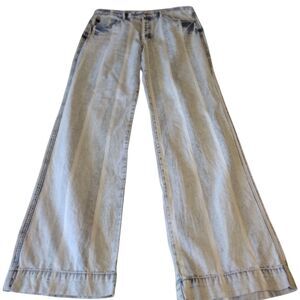 KanCan Light Wash Striped Wide Leg High-rise 100% Cotton  Size 15/31 Women's